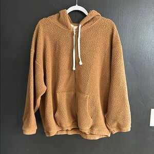 American Eagle Outfitters Brown Zip Up Hoodie Teddy Jacket Size M